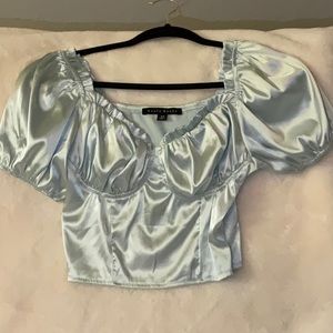 Blue Satin XS Crop Top Haute Monde